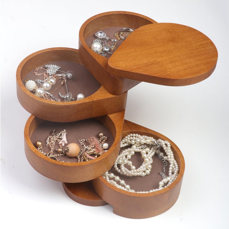 JSVER Portable Jewelry Organizer Wooden Jewelry Box 4Layer Rotatable Jewelry Holder Travel Jewelry Organizer For Rings Necklaces Earrings Bracelets - Image 1