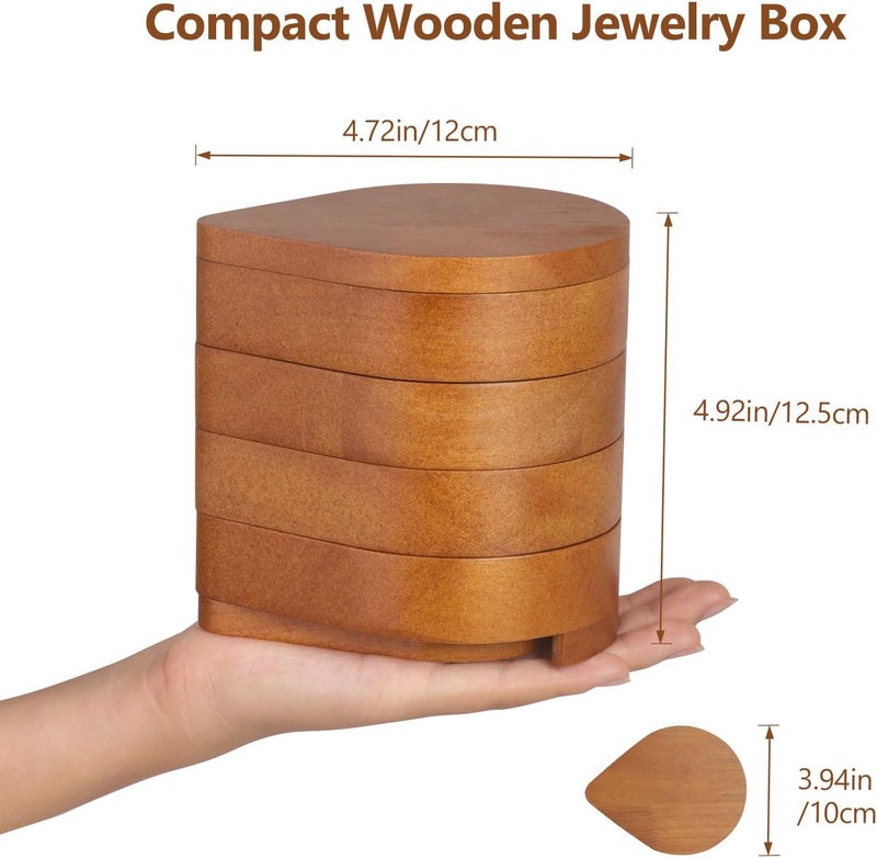 JSVER Portable Jewelry Organizer Wooden Jewelry Box 4Layer Rotatable Jewelry Holder Travel Jewelry Organizer For Rings Necklaces Earrings Bracelets - Image 4