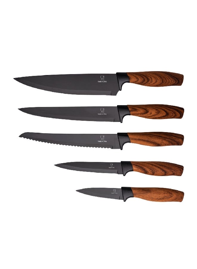 HATCHEN 6-Piece Elegant Kitchen Knife Set with Wooden Chopping Board Brown and Black 37.3 x 32.7 x 2.7 cm BHS013 - Image 2
