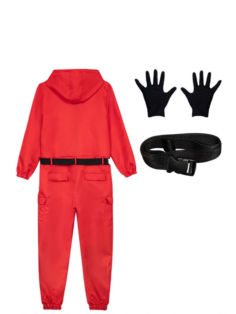 Halloween Red Zipper Jacket Crock Pants Suit Casual Jumpsuit Solid Color Work Uniform Performance Clothes - Image 2