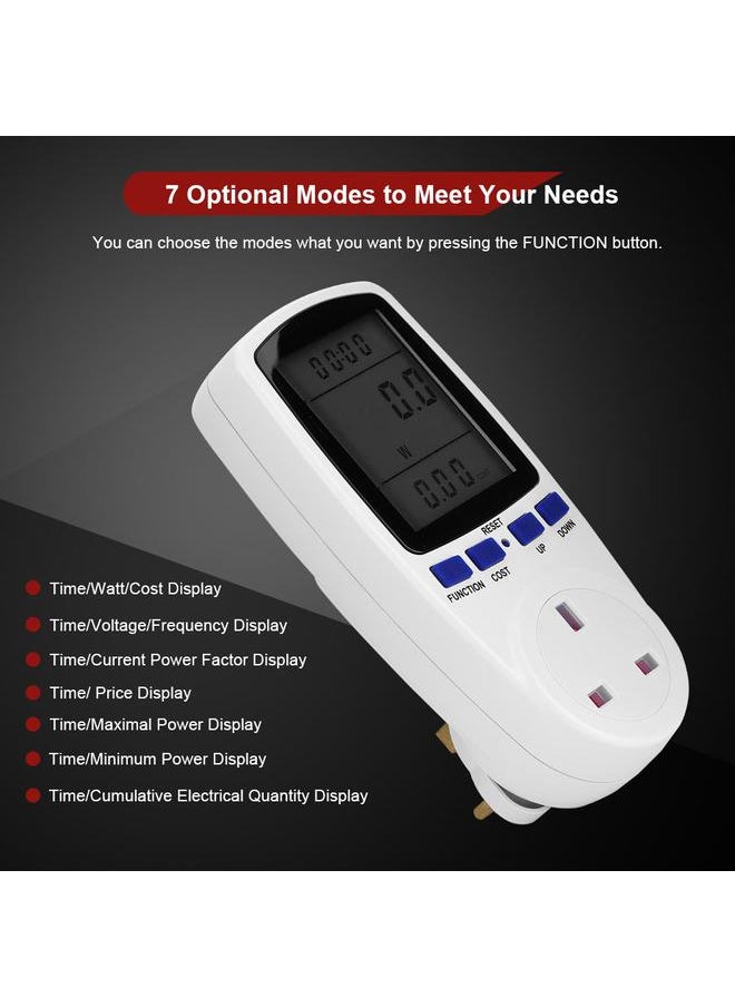Electricity Usage Monitor Power Meter Plug KWH Consumption Analyzer with LCD Display UK Plug