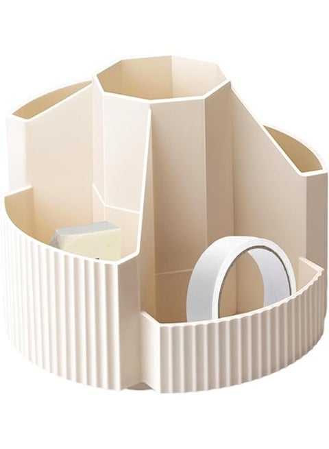 Pen Pencil Holder Desk Organiser, 360° Rotating Pencil Pots Makeup Brush Holder Compartments, Large Capacity Pencil Pots Desk Accessories for Office School Home Art Supply (White)