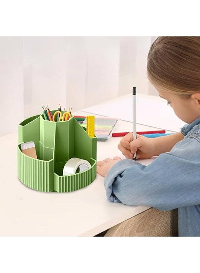 Spaceshoop Pen Pencil Holder Desk Organiser, 360° Rotating Pencil Pots Makeup Brush Holder Compartments, Large Capacity Pencil Pots Desk Accessories for Office School Home Art Supply (White)  - Image 2