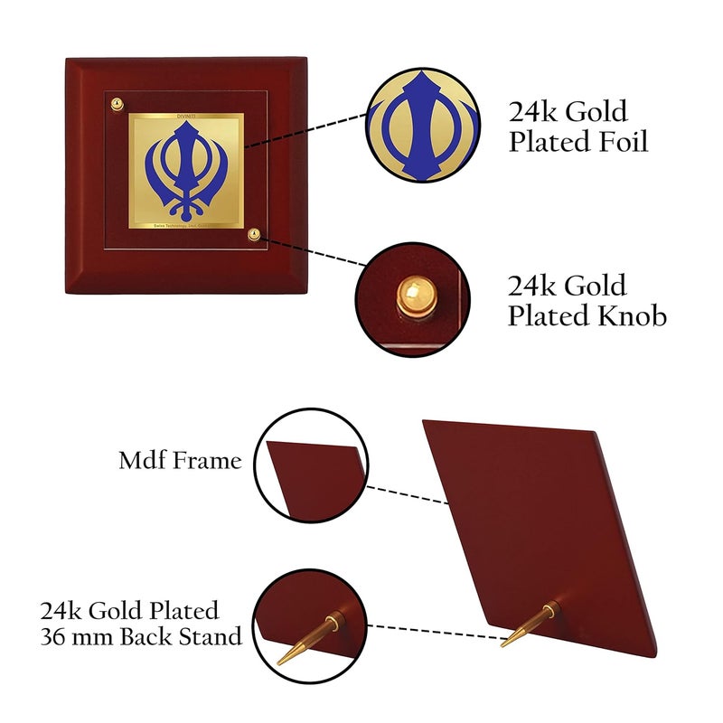 Diviniti 24K Gold Plated Foil Khanda Sahib RectangleSquare Wall Photo FrameTable DecorMdf 1A Wooden Wall Photo Frame AndReligious Photo FrameGifts Items95Cm X 95Cm - Image 3