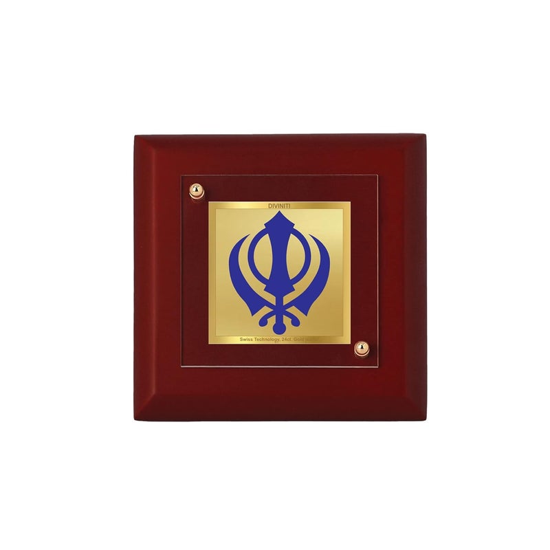 Diviniti 24K Gold Plated Foil Khanda Sahib RectangleSquare Wall Photo FrameTable DecorMdf 1A Wooden Wall Photo Frame AndReligious Photo FrameGifts Items95Cm X 95Cm - Image 1