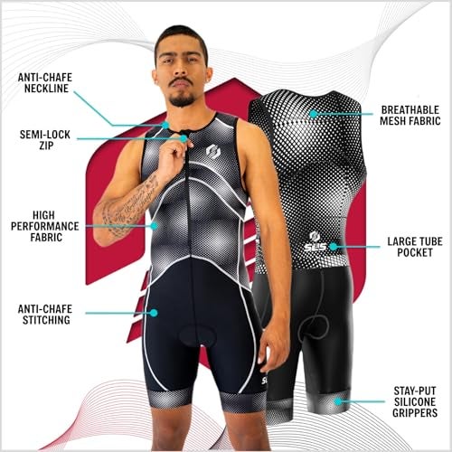 SLS3 Triathlon Suits Mens - Premium Trisuit Triathlon Men - Sleeveless, Quick Drying Tri Kit with Large Back Pocket (Black/Blue Stripes, Small) - Image 2