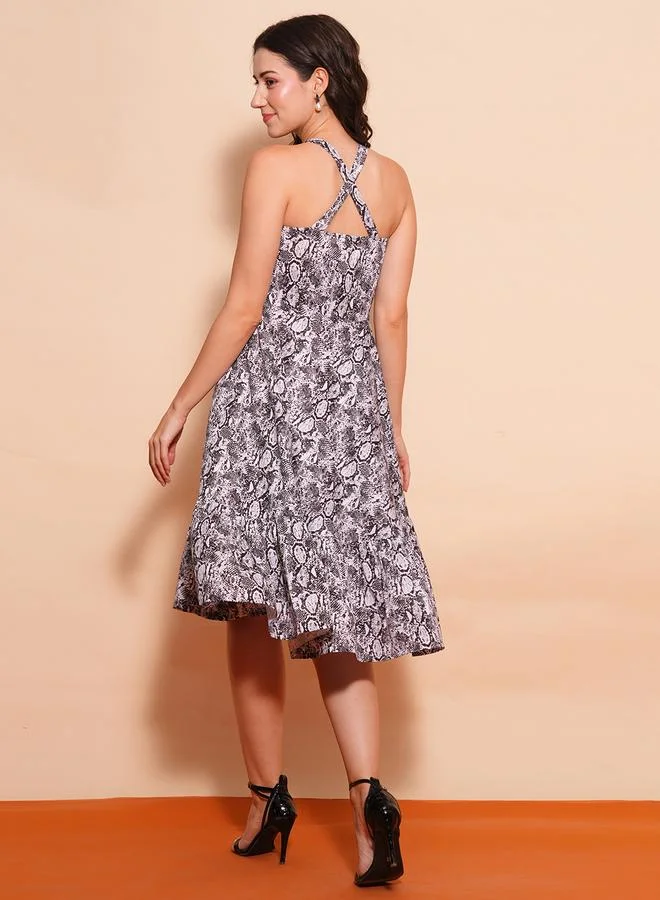 globus Globus Women Animal Print Halter Neck A-Line Midi Dress