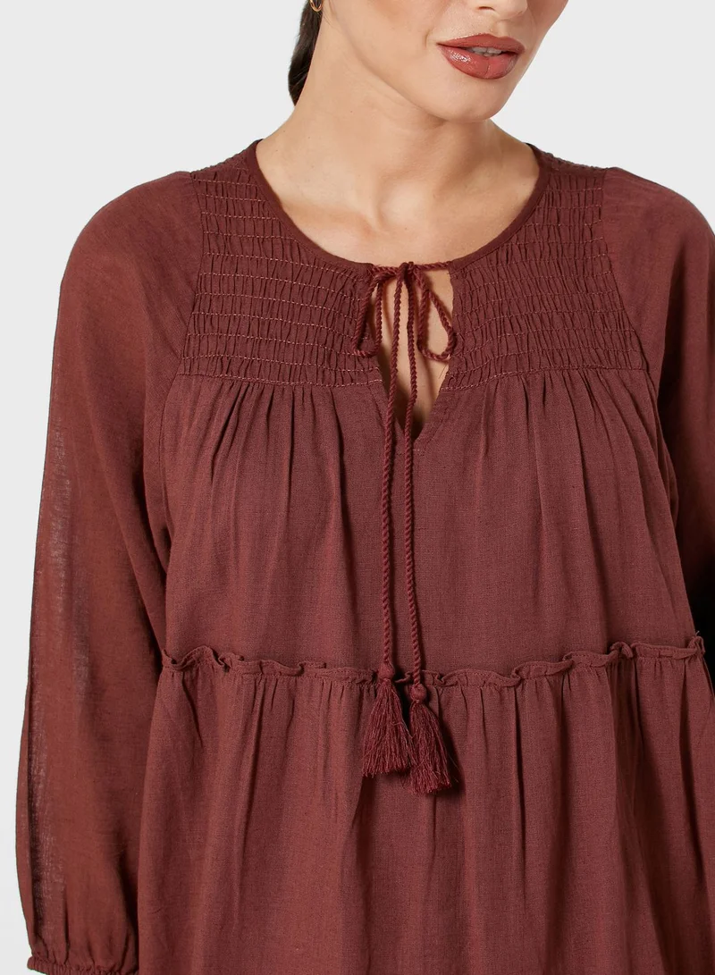 VERO MODA Tie Neck Tiered Hem Dress