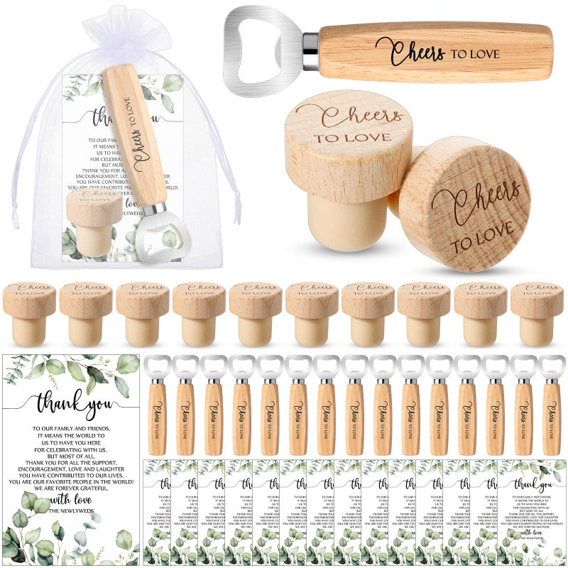 Barydat 36 Sets Wedding Favors for Guests Bulk Engraved Wood Wine Corks Beer Bottle Openers with Wedding Thank You Cards Organza Bags Cheers to Love Appreciation Gifts Bridal Shower Souvenirs - Image 1
