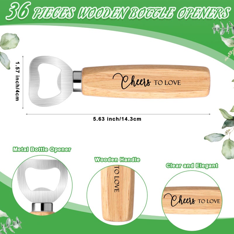 Barydat 36 Sets Wedding Favors for Guests Bulk Engraved Wood Wine Corks Beer Bottle Openers with Wedding Thank You Cards Organza Bags Cheers to Love Appreciation Gifts Bridal Shower Souvenirs - Image 2