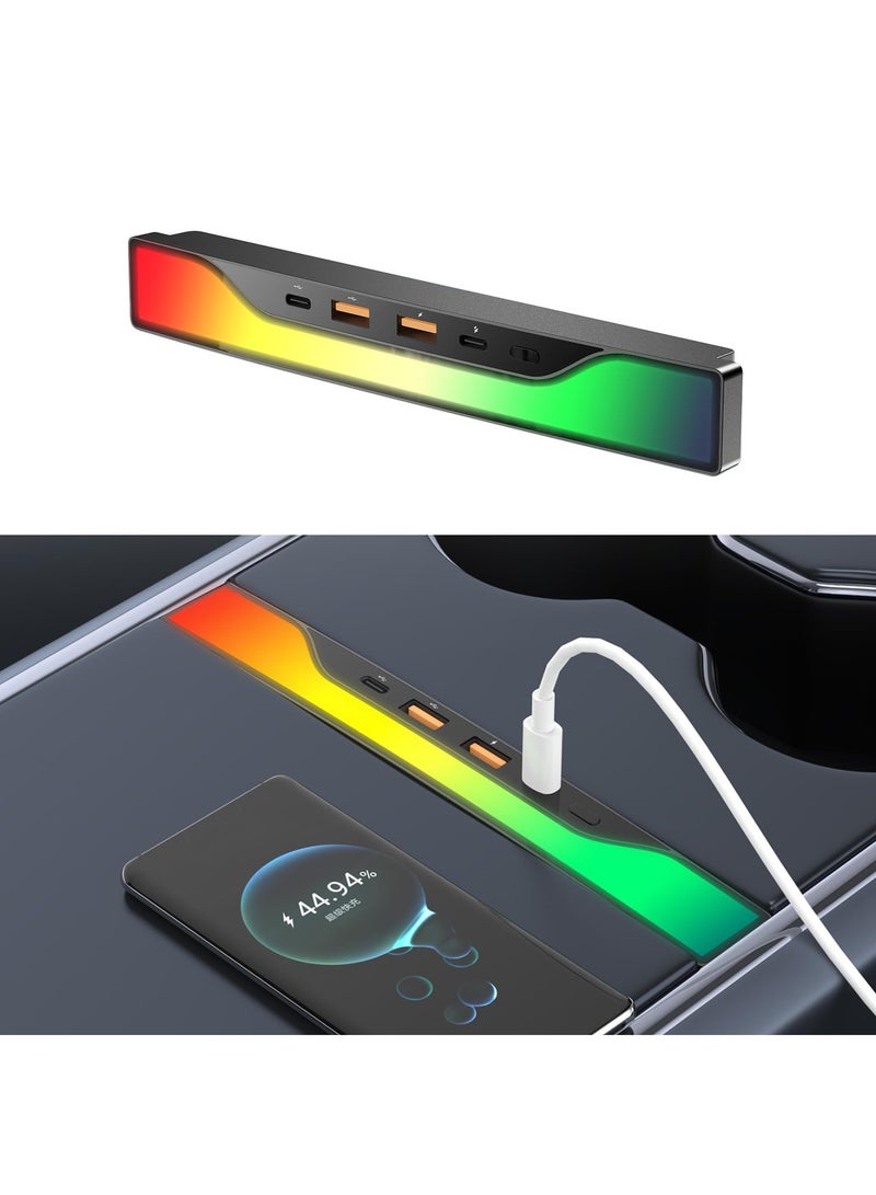Barakah Docking Station for Tesla, RGB Light USB Hub with Model 3 Model Y, Car USB Charger Multi Port Interior Ambient Lighting Accessories Fit for Tesla Center Console Docking Station (Colorful) - Image 1