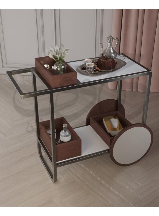 Horoof Market Horoof Home® Wooden Bar Cart – Luxury Serving Trolley with Storage, 2-Tier Design, 100x45x90 cm – 2 cm Thick Premium Wood, TR007  - Image 1