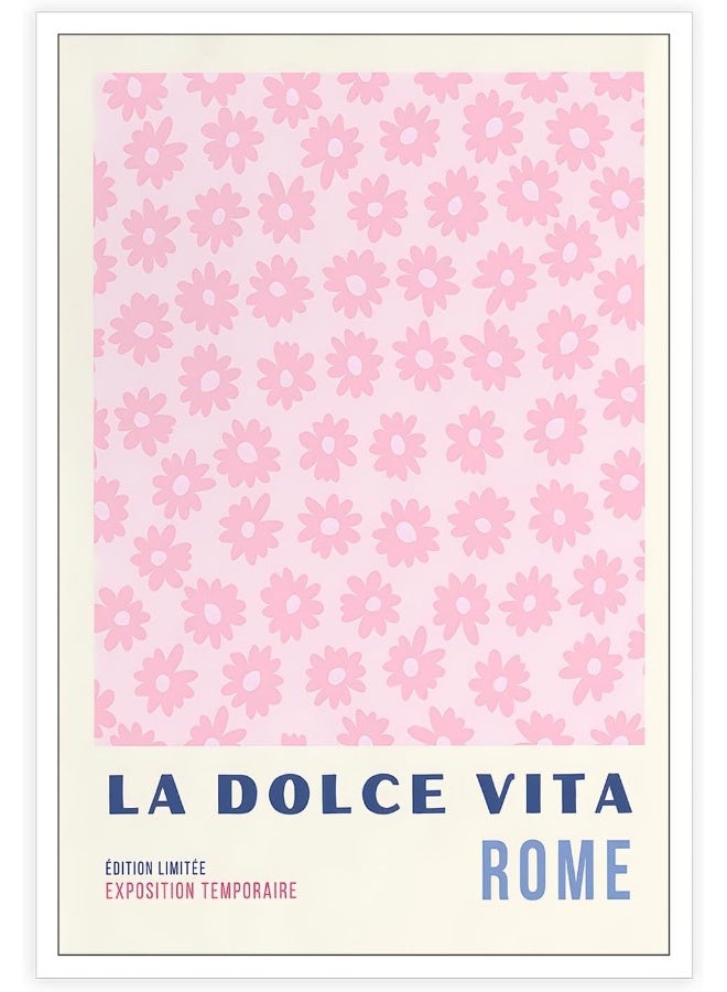 Home Trove TRLZHOA Retro La Dolce Vita Édition Limitée Exposition Temporaire Posters Flower Rome Natural Theme Art Pink Bouquet Flowers Plant Prints For Home Bedroom Dorm Office Wall Decor 12x16in Unframed - Image 1