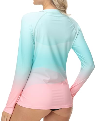 VAYAGER Womens Swim Shirts UPF 50+ Rash Guard Long Sleeve Quick Dry Water Surfing Shirts Swimming Tops with Thumb Hole(Green Pink M) - Image 3