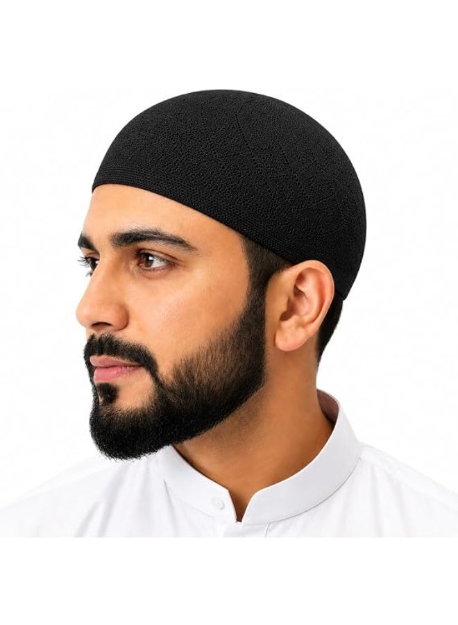 مرفا طاقية صلاة إسلامية للرجال – قطعة واحدة – لون أسود - Image 1