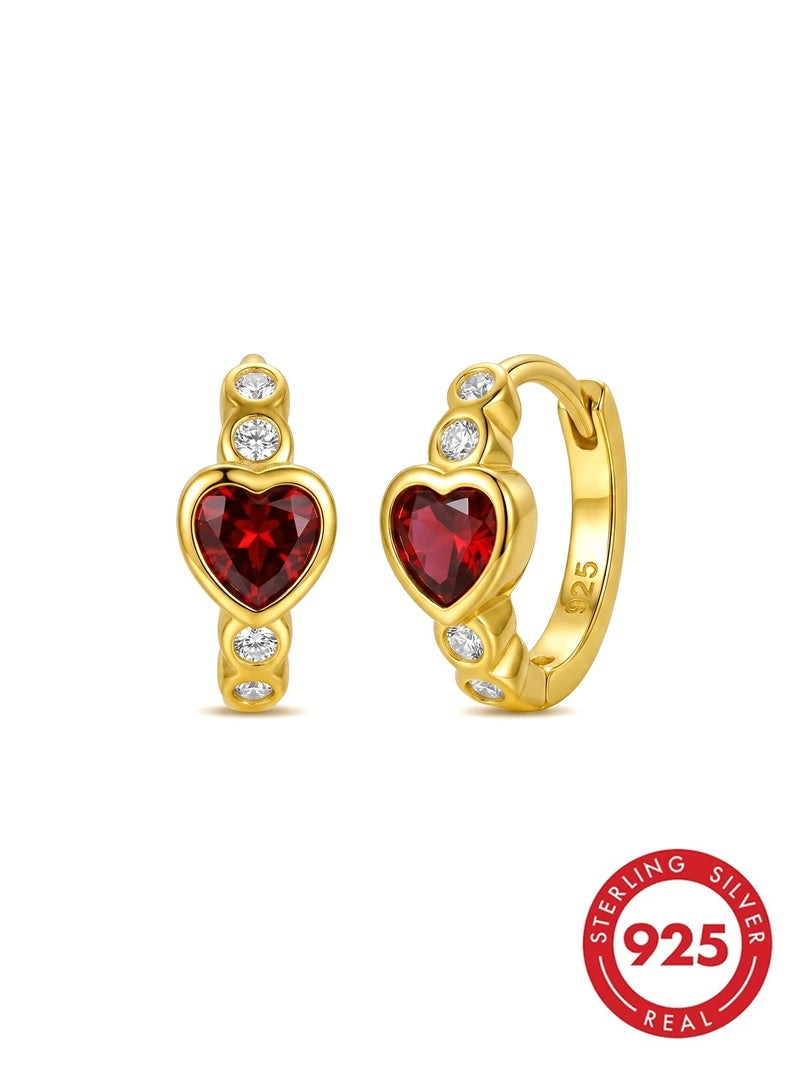 Shein S925 Sterling Silver Red Heart Zirconia Hoop Earrings, 18K Gold Plated Huggie Jewelry With Gift Box For Women - Size one-size - Image 1