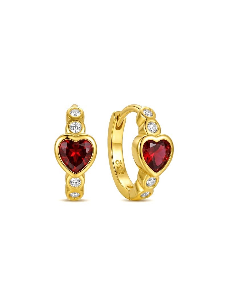 Shein S925 Sterling Silver Red Heart Zirconia Hoop Earrings, 18K Gold Plated Huggie Jewelry With Gift Box For Women - Size one-size - Image 5