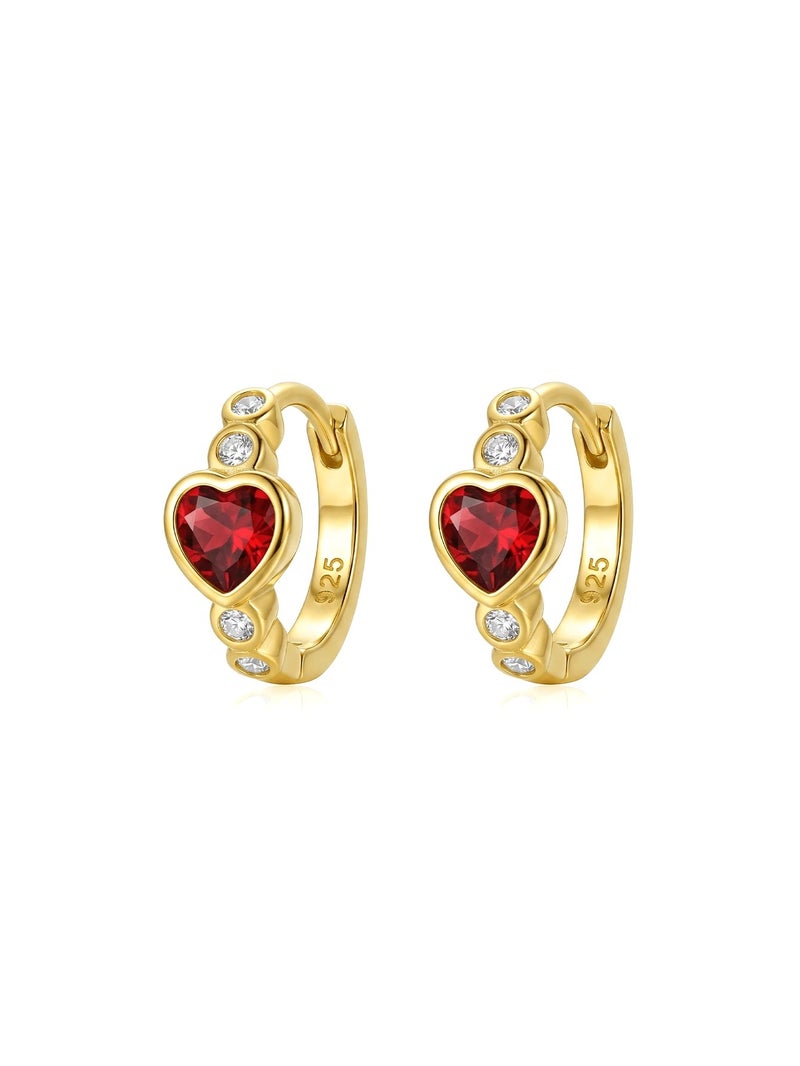 Shein S925 Sterling Silver Red Heart Zirconia Hoop Earrings, 18K Gold Plated Huggie Jewelry With Gift Box For Women - Size one-size - Image 3