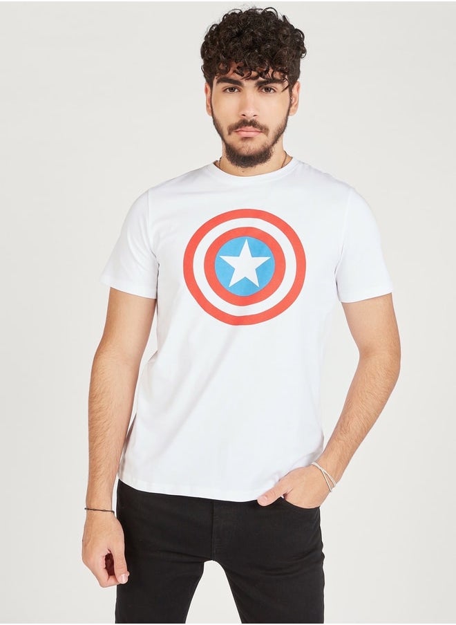 SP Characters Captain America Print Crew Neck T-shirt with Short Sleeves  - Image 1