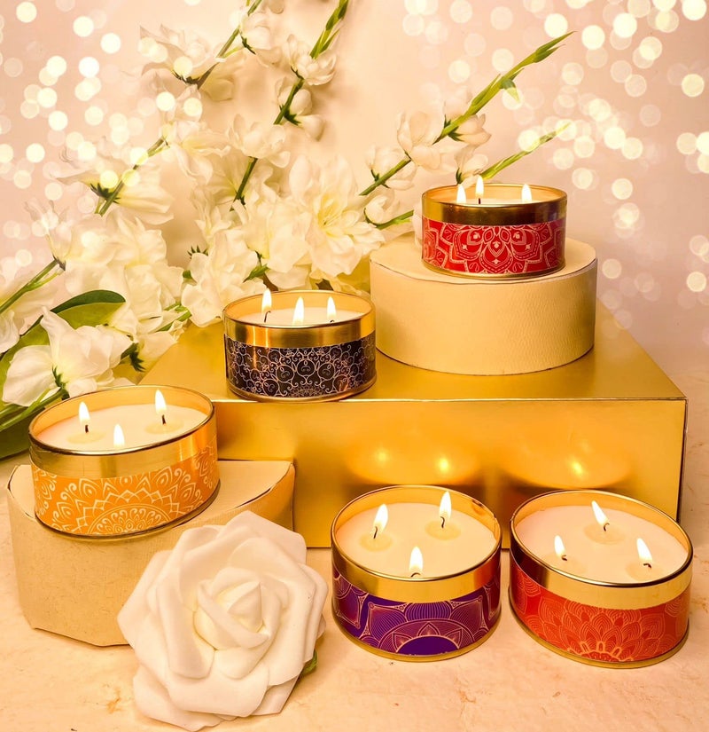 DeBelle Luxe Scented Soy Wax Candle Combo Pack of 5 | Best Gift for Home, Office | 3 Wick Candle | Aromatherapy Candle| Floral| Reusable Tin - Image 1