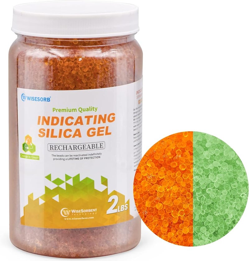 Wisesorb 2lbs Premium Orange Silica Gel Desiccant Beads(Industry Standard 2-4 mm) - Rechargeable & Indicating Silica Gel Beads - Image 1