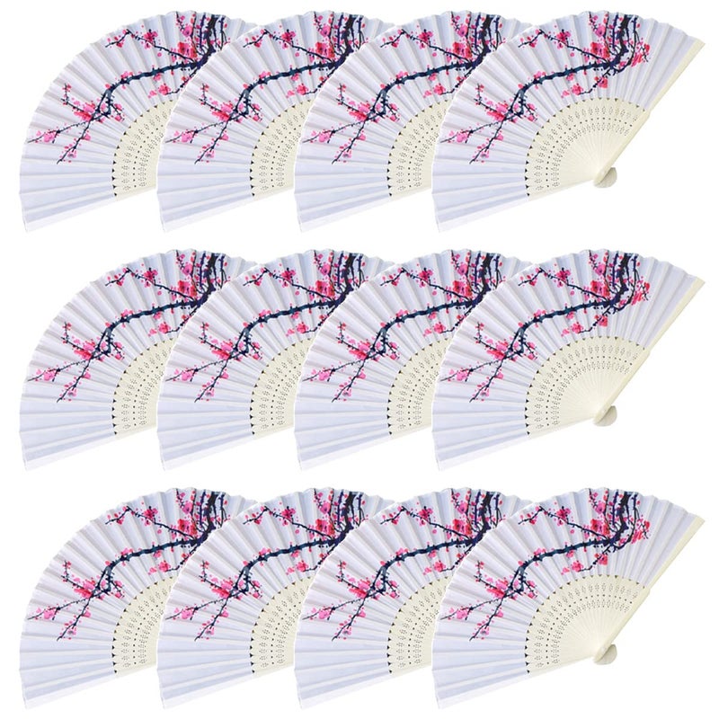 Leftstarer 12Pcs Delicate Cherry Blossom Folding Hand Fan Japanese Chinese Decor Fan Paper Fans Party Performance Dancing Wedding Decorations Favors Gifts (12 Pcs Cherry Fans) - Image 1