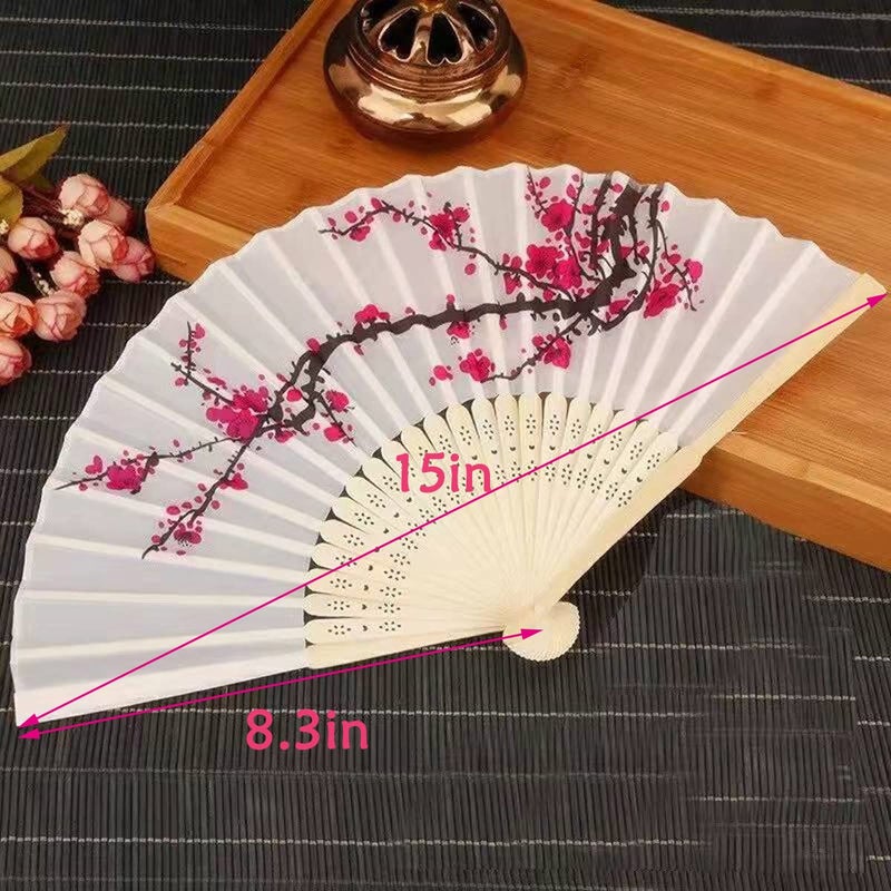 Leftstarer 12Pcs Delicate Cherry Blossom Folding Hand Fan Japanese Chinese Decor Fan Paper Fans Party Performance Dancing Wedding Decorations Favors Gifts (12 Pcs Cherry Fans) - Image 2