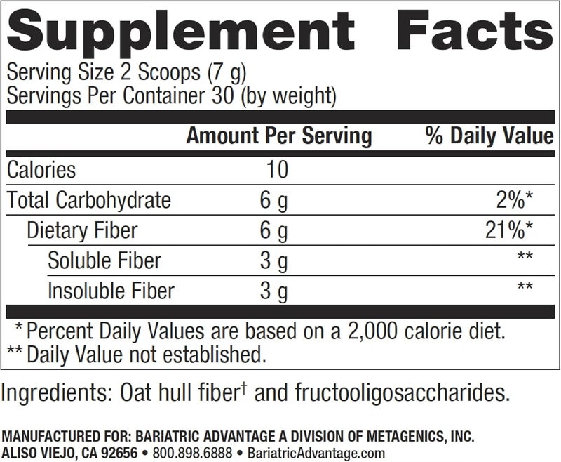 Bariatric Advantage Advanced Fiber Powdered Formula Supports a Healthy Intestinal Environment and Increases Absorption of Calcium and Magnesium  Unflavored 30 Servings - Image 2