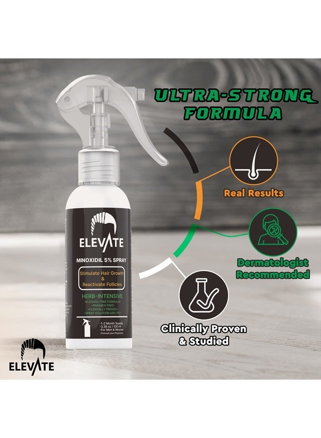 ELEVATE 5% Minoxidil Hair Growth Spray - Alcohol Free Non Oily Formula Extra Strength Professional Treatment for Hair Loss and Hair Regrowth - Stimulate Hair Follicles for Men & Women - 1 Month Supply - Image 2