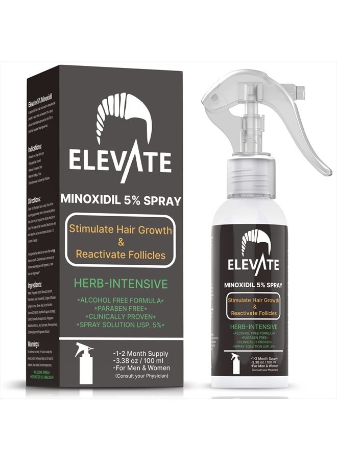 ELEVATE 5% Minoxidil Hair Growth Spray - Alcohol Free Non Oily Formula Extra Strength Professional Treatment for Hair Loss and Hair Regrowth - Stimulate Hair Follicles for Men & Women - 1 Month Supply - Image 1