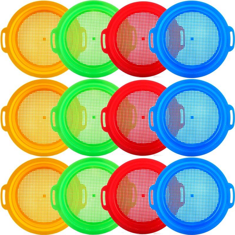 Restroma 12 Pack Kids Sand Sifter Sieve Plastic Sand Strainer Beach Toys Sifting Pan for Child Boys Girls Beach Finding Treasure Tools Party Supplies 4 Colors - Image 3