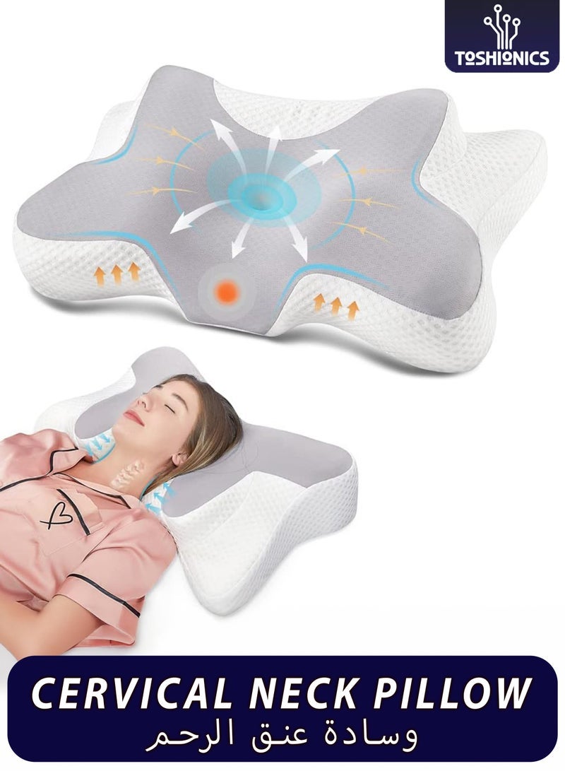 TIGER Skin Friendly Cooling Cervical Neck Pillow Head and Neck Support Sleeping Cushion Pillow with Soft Comfort High Elastic Fiber Fabric Adjustable Ergonomic Design for Back and Stomach Side Sleeping Support - Image 1