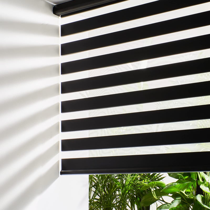 Persilux Cordless Zebra Blinds for Windows 34 W X 64 H Black FreeStop Windows Shades Dual Layer Light Control for Day and Night Light Filtering Sheer Shades for Home Easy to Install