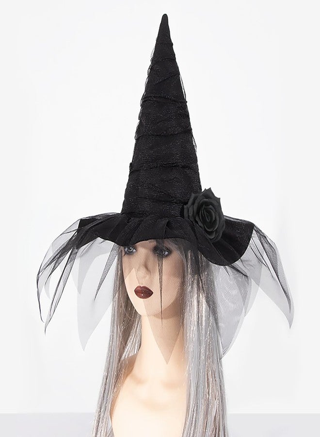 AUOCATTAIL Halloween Party Witch Hats Veil Flower Gothic Dress Up Accessories for Women Adult Cosplay Decoration Supplies - Image 5