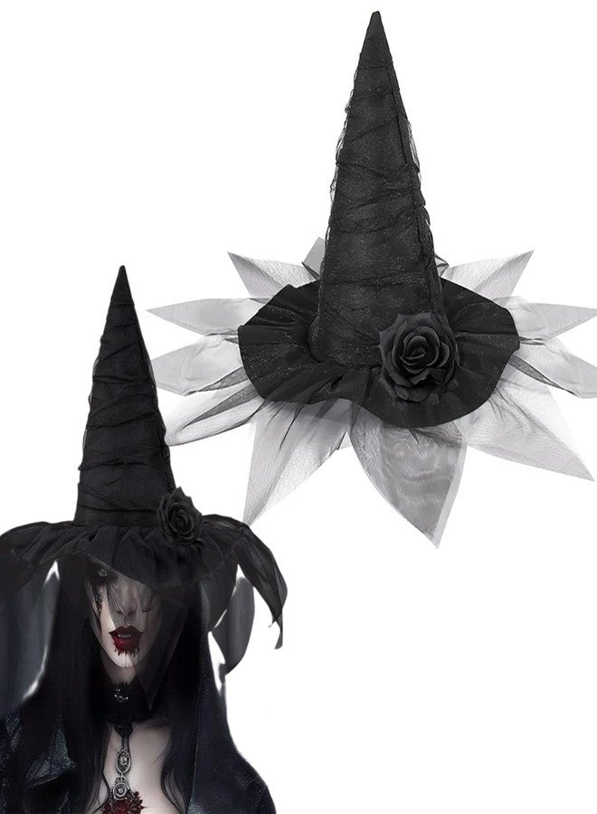 AUOCATTAIL Halloween Party Witch Hats Veil Flower Gothic Dress Up Accessories for Women Adult Cosplay Decoration Supplies - Image 1