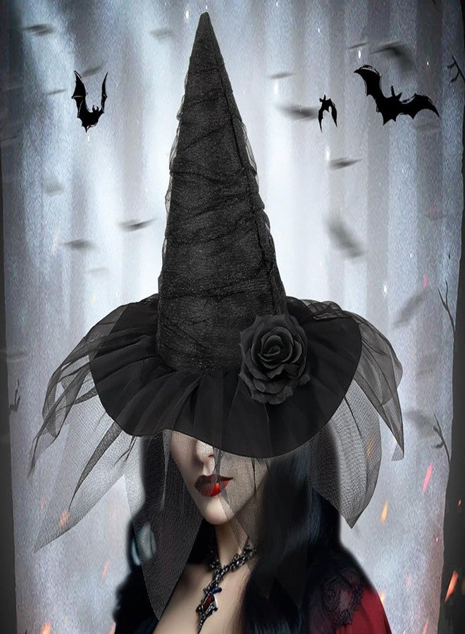 AUOCATTAIL Halloween Party Witch Hats Veil Flower Gothic Dress Up Accessories for Women Adult Cosplay Decoration Supplies - Image 3