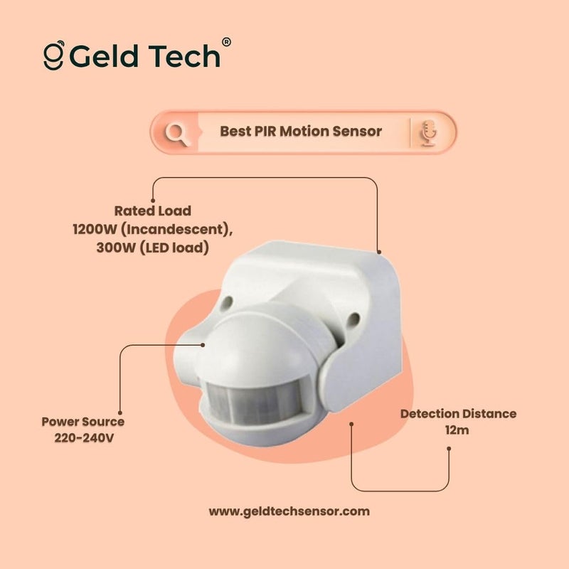 Geld Tech GTP05 180 Wall Mount Pir Motion Sensor Switch with Light Sensor Detector Sensor Lux Adjustment Time Adjustment Automatic Sensor 220VAC - Image 3