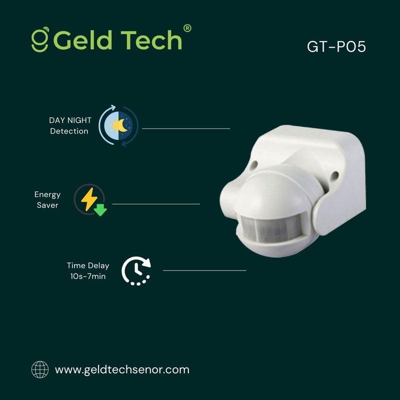 Geld Tech GTP05 180 Wall Mount Pir Motion Sensor Switch with Light Sensor Detector Sensor Lux Adjustment Time Adjustment Automatic Sensor 220VAC - Image 4