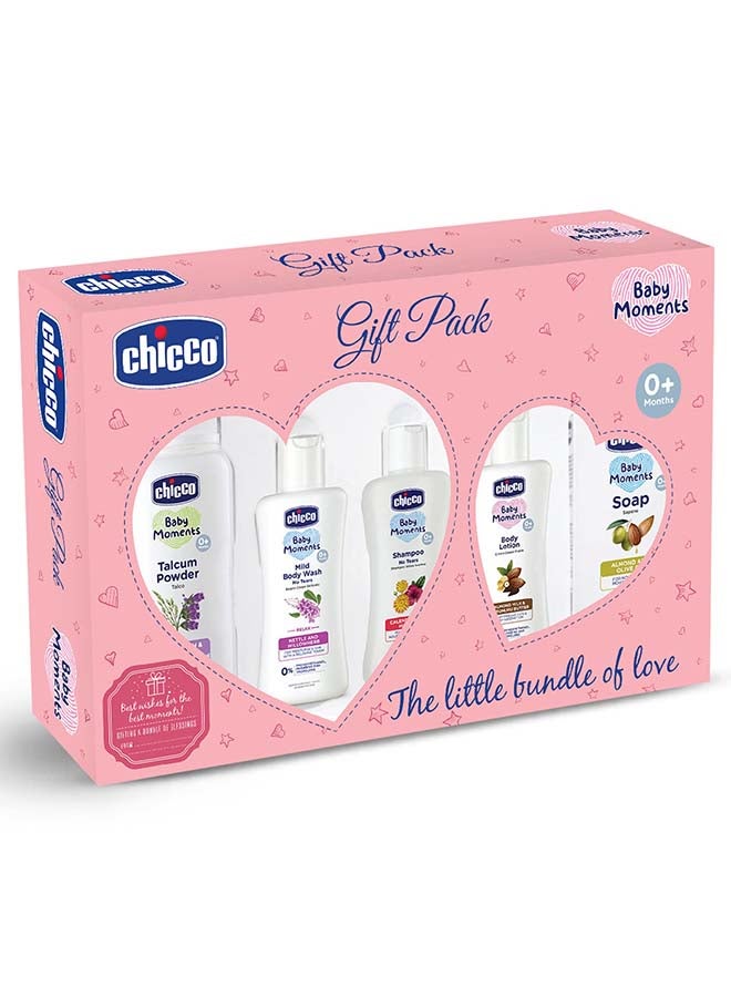 Chicco Baby Essential Set ( Pink) Small Mild Body Wash Relax 50Ml + Shampoo 50Ml + Lotion 50Ml + Soap 75 G + Talc 75 G - Image 1