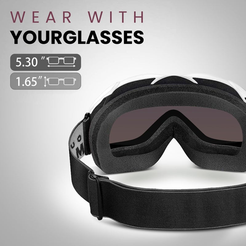 OutdoorMaster OTG Ski Goggles - Over Glasses Ski/Snowboard Goggles for Men, Women & Youth - 100% UV Protection (Panda Frame + VLT 17% Grey Lens with Full REVO Green) - Image 2