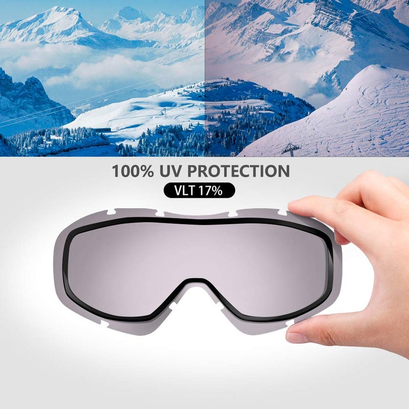 OutdoorMaster OTG Ski Goggles - Over Glasses Ski/Snowboard Goggles for Men, Women & Youth - 100% UV Protection (Panda Frame + VLT 17% Grey Lens with Full REVO Green) - Image 3