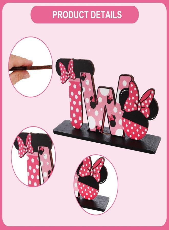 TONIFUL Pink Mouse 2nd Birthday Party Supplies 2nd Table Centerpieces Pink Mouse Theme Design Sturdy Wooden for Girl TWO Years Old Birthday Favors 2nd Birthday Party Decorations(4 Pcs) - Image 3