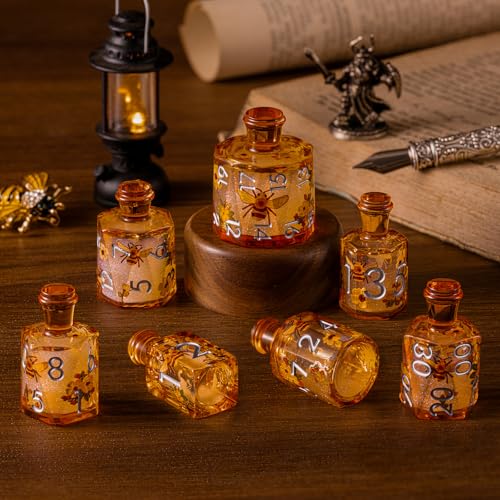 Maywin Handcrafted Resin Dice Set with Liquid Core PotionInspired Polyhedral Dice for DND Tabletop RPG Sharp Edge 7Piece Set - Image 1