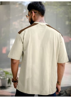 Maniac Mens Printed Round Neck 3/4th Sleeve Beige and Brown Cotton T-Shirt  - Image 4