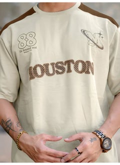Maniac Mens Printed Round Neck 3/4th Sleeve Beige and Brown Cotton T-Shirt  - Image 5