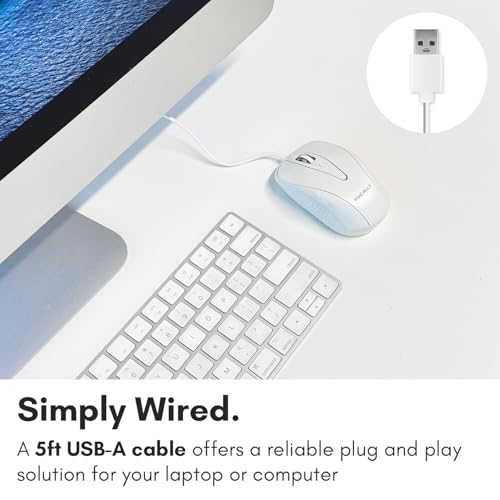 Macally USB Wired Mouse with 3 Button, Scroll Wheel, & 5 Foot Long Cord, USB Mouse for Laptop and Desktop, Computer Mouse Wired Compatible with Apple Macbook, iMac, Mac Mini, Windows PC, & Chromebook - Image 3