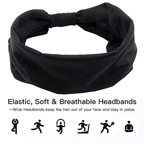 Yeshan Black Wide Turban Headbands for Women - 6 Pack Knotted Boho Thick Head Wraps, Large African Sport Yoga Hairbands - Image 3