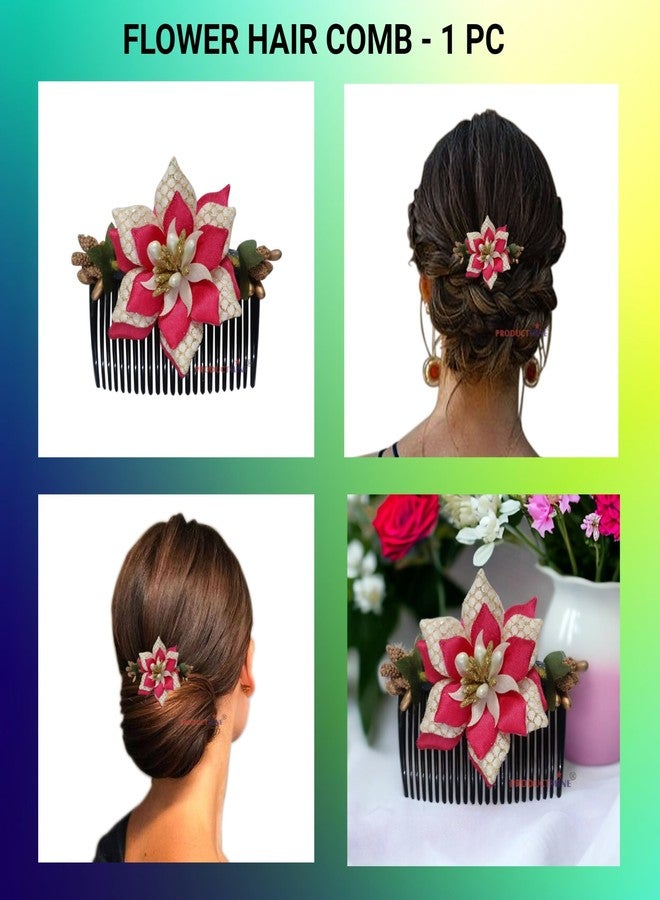 PRODUCTMINE مشط شعر مزين بالزهور من PRODUCTMINE®، إكسسوارات شعر مزينة بالزهور، دبوس شعر مزين بالزهور للنساء والفتيات، دبابيس شعر نسائية لحفلات الزفاف - ورد صناعي بلون الماجنتا - قطعة واحدة - Image 2