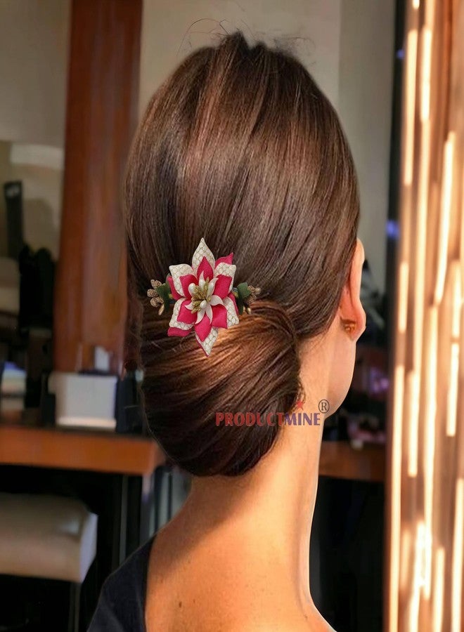 PRODUCTMINE مشط شعر مزين بالزهور من PRODUCTMINE®، إكسسوارات شعر مزينة بالزهور، دبوس شعر مزين بالزهور للنساء والفتيات، دبابيس شعر نسائية لحفلات الزفاف - ورد صناعي بلون الماجنتا - قطعة واحدة - Image 4