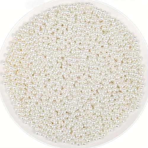 INDIKONB Round Pearl Moti Beads | Offwhite Beige Acrylic Plastic Faux Pearl Beads | White Beads for Craft, DIY Jewelry & Accessories | Perfect for Mala Making & Rakhi Making (Off White-4mm) - Image 1
